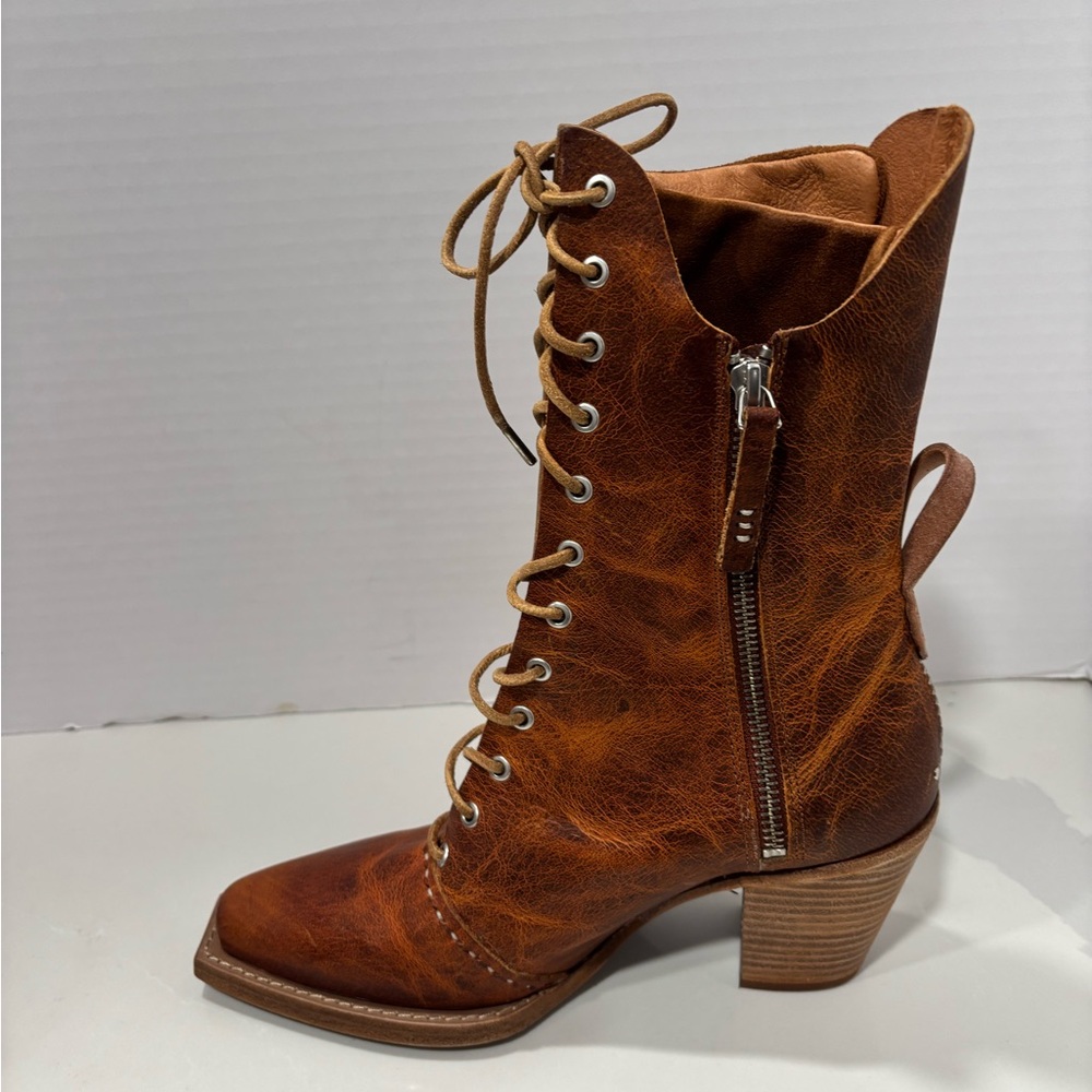 We The Free Canyon Lace-Up Boots in Whiskey Square Toe Zipper Size 36 - Picture 9 of 10